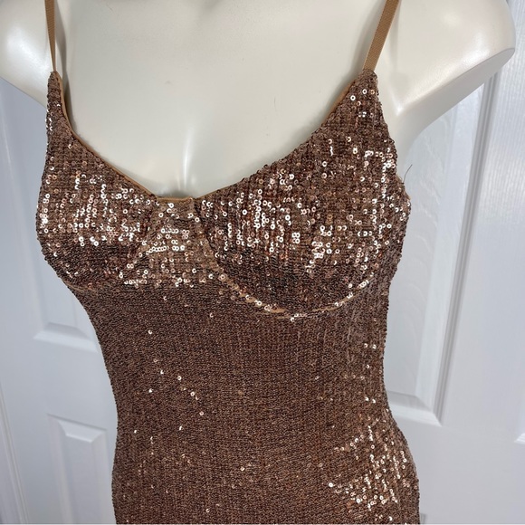 HONEYBUM sequin COPPER BRONZE sequin SPARKLE Dress GLAM party dress Small chic - Picture 10 of 10